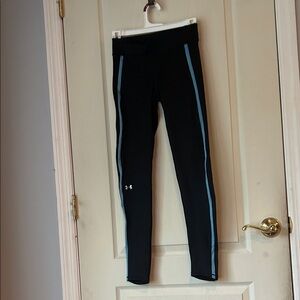 Under Armour Black Leggings with Aqua Stripes